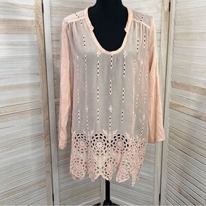 Johnny Was Peach Silky Eyelet Tunic Top Small